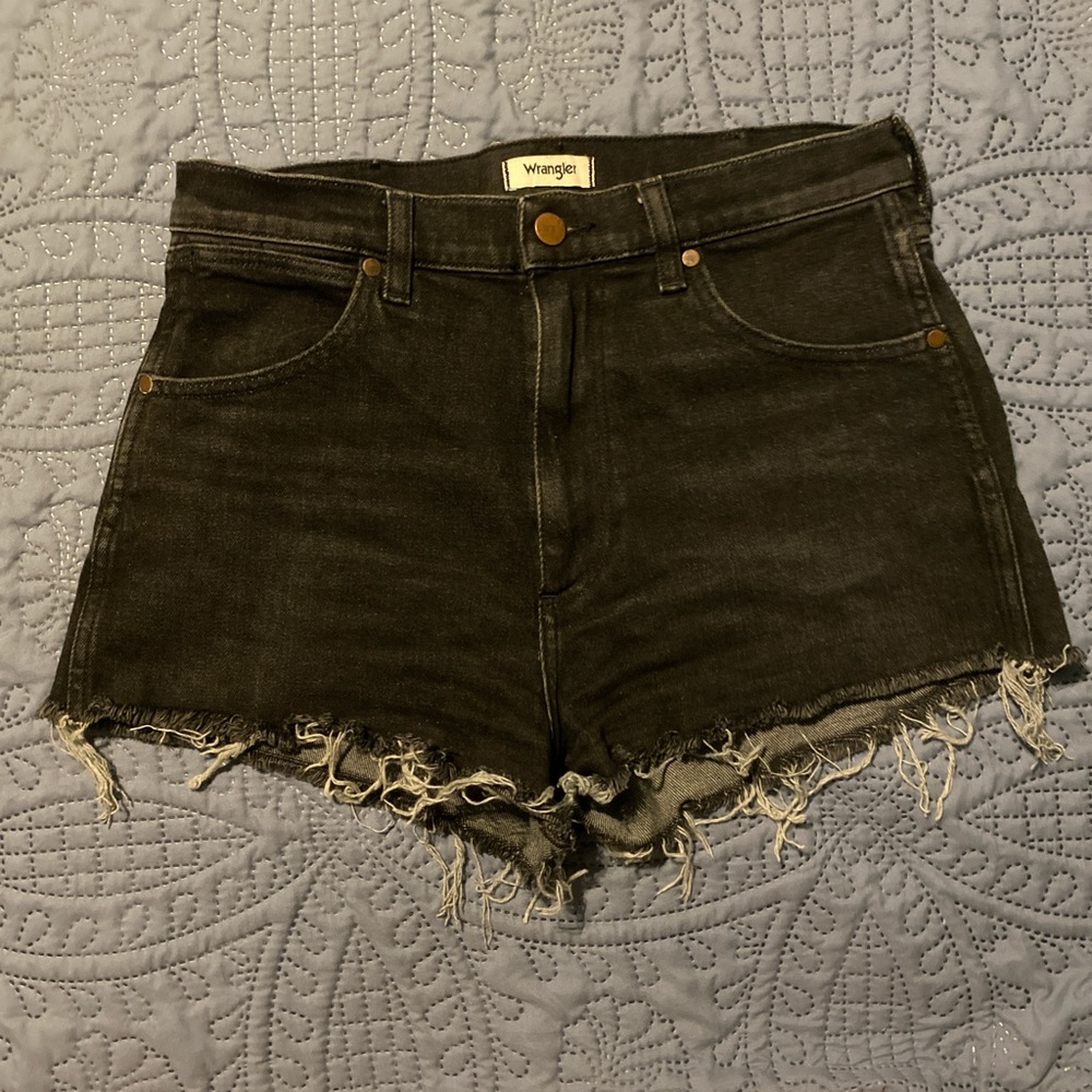 Wrangler Black Jean Shorts with Distressed Hem